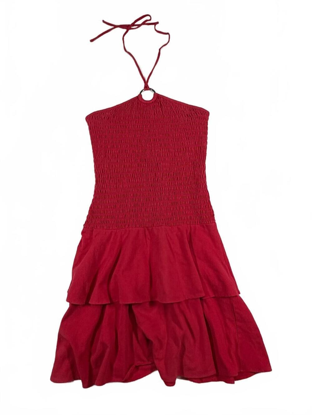 Y2K Moda International Cotton Halter Top Midi Dress Smock Top Flowy Botton Sz M